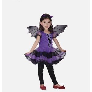 Spooktacular Girls' Purple Bat Costume Set with Dress and Wings, L